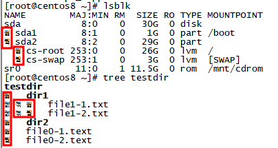 output of lsblk and tree