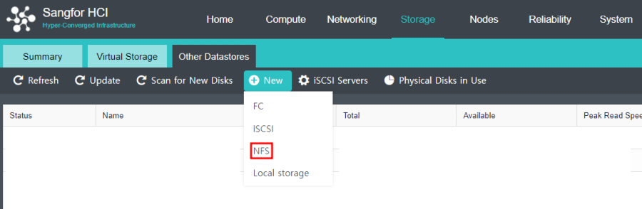 Sangfor HCI NFS datastore