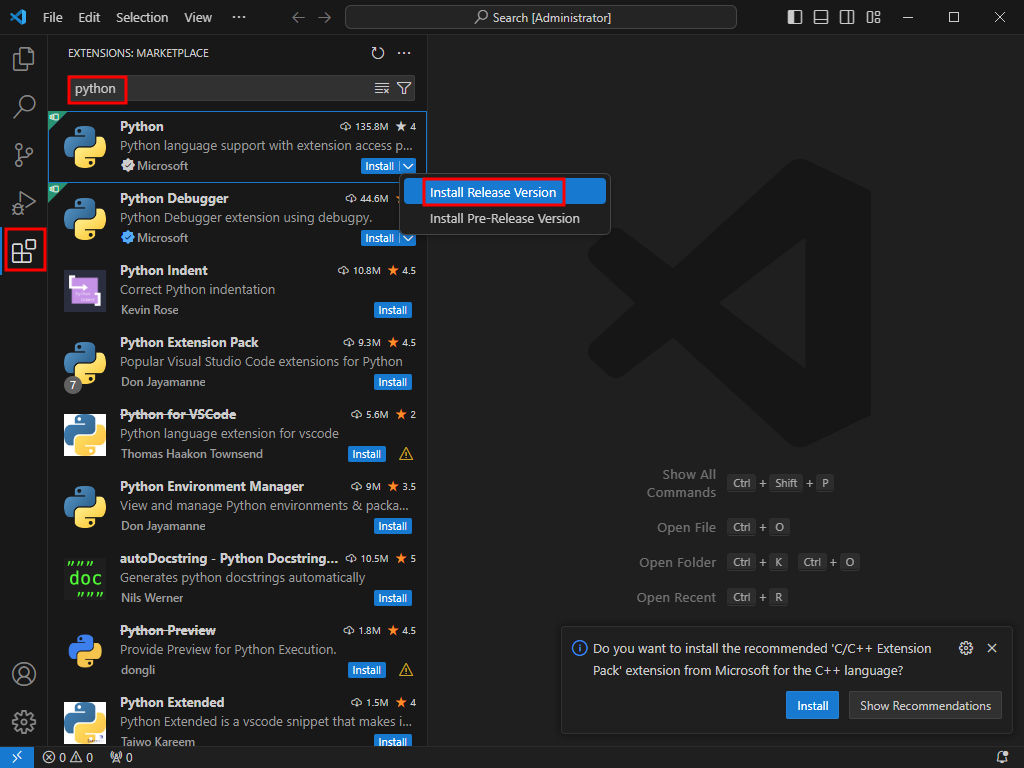 VS code python 설정