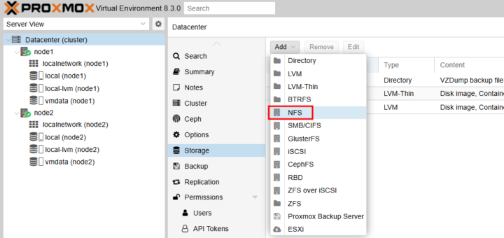 Proxmox VE에 NFS storage 추가하기