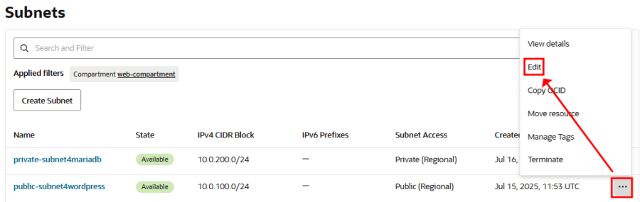 Public subnet route table