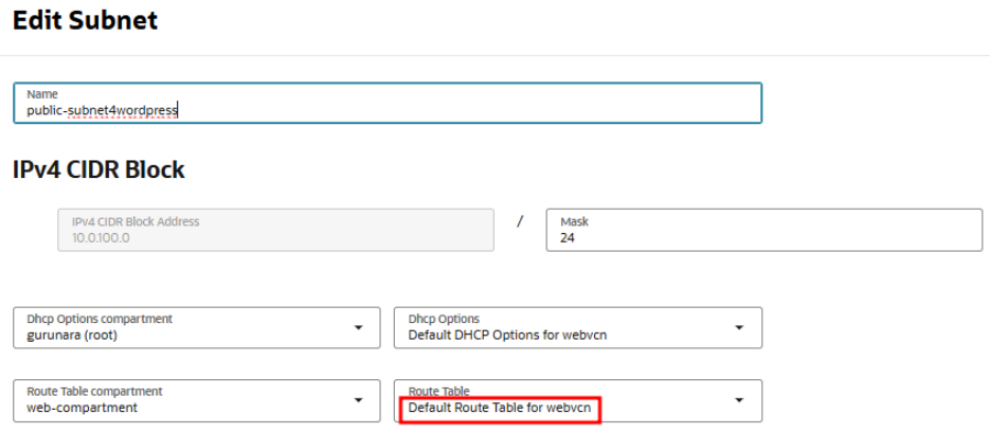 Public subnet route table