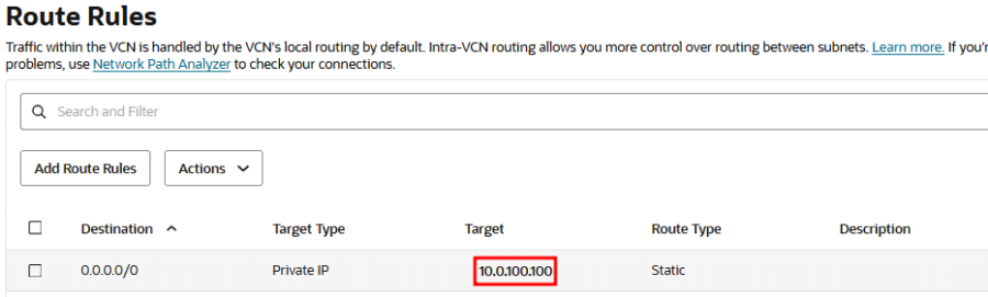 Private subnet route table