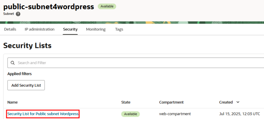 Public subnet security list