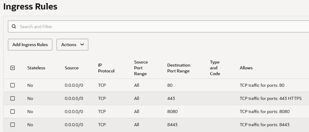 OCI 보안 목록(Security Lists)의 Ingress Rules
