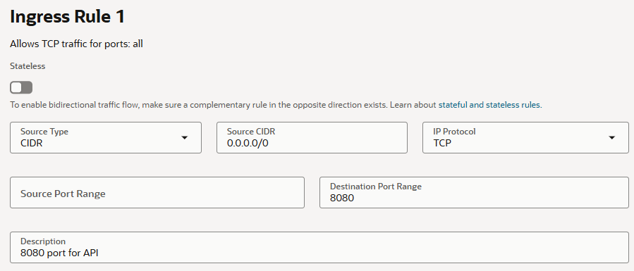 8080포트 Ingress Security Rule