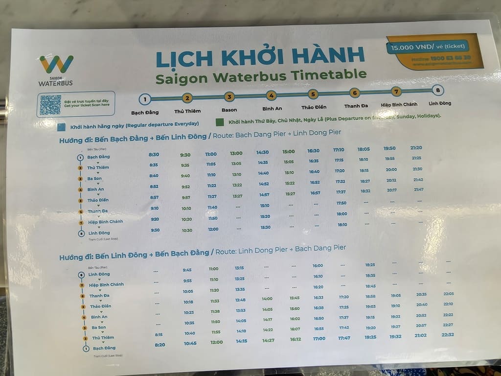 Saigon Waterbus Ticket Timetable